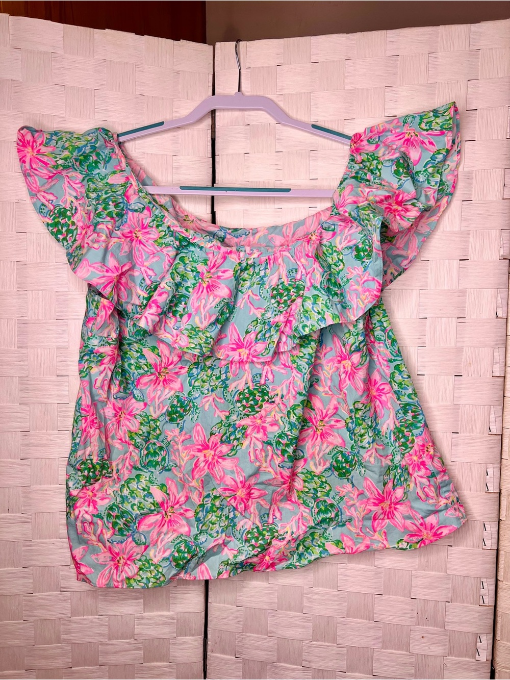 Lilly Pulitzer Off Shoulder Ruffle Top Floral Print Size Large